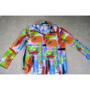 Travelsmith Women's Blouse Size S Multicolor Paisley Writing Travel Stamps